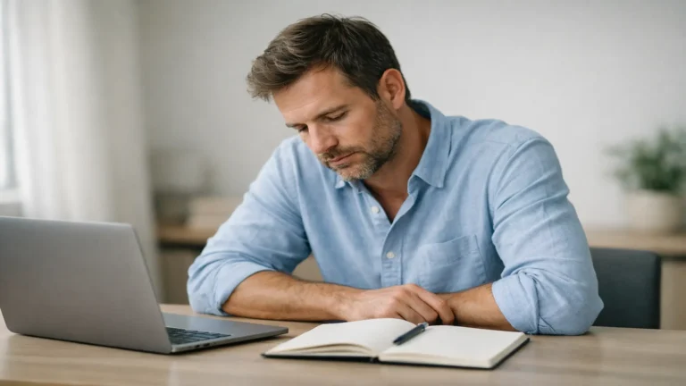 Personne assise à son bureau semblant souffrir d’épuisement mental dans un environnement